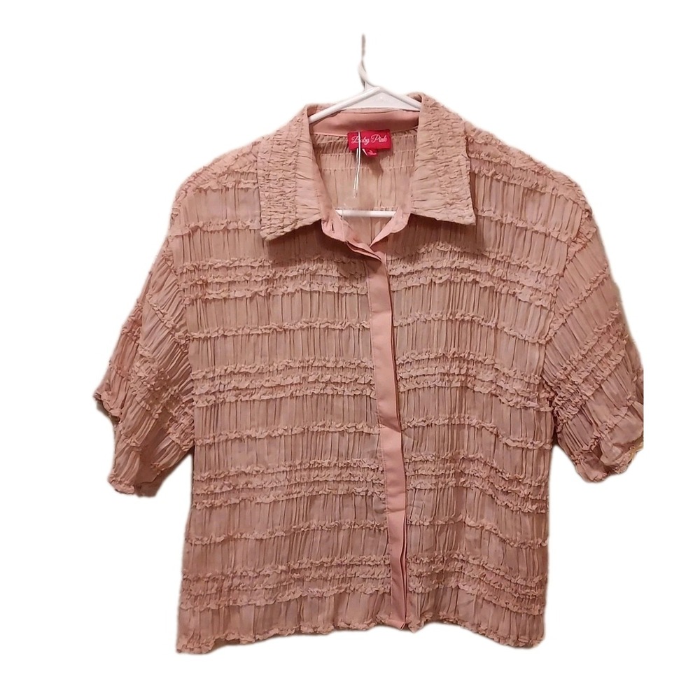 Soft Pink Baby Doll Top 1/2 Sleeve rauched feminine boho festival‎ Small NWOT